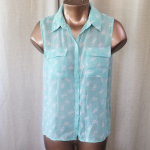 CUTE Semi Sheer Sleeveless Top with Bunnies on it
